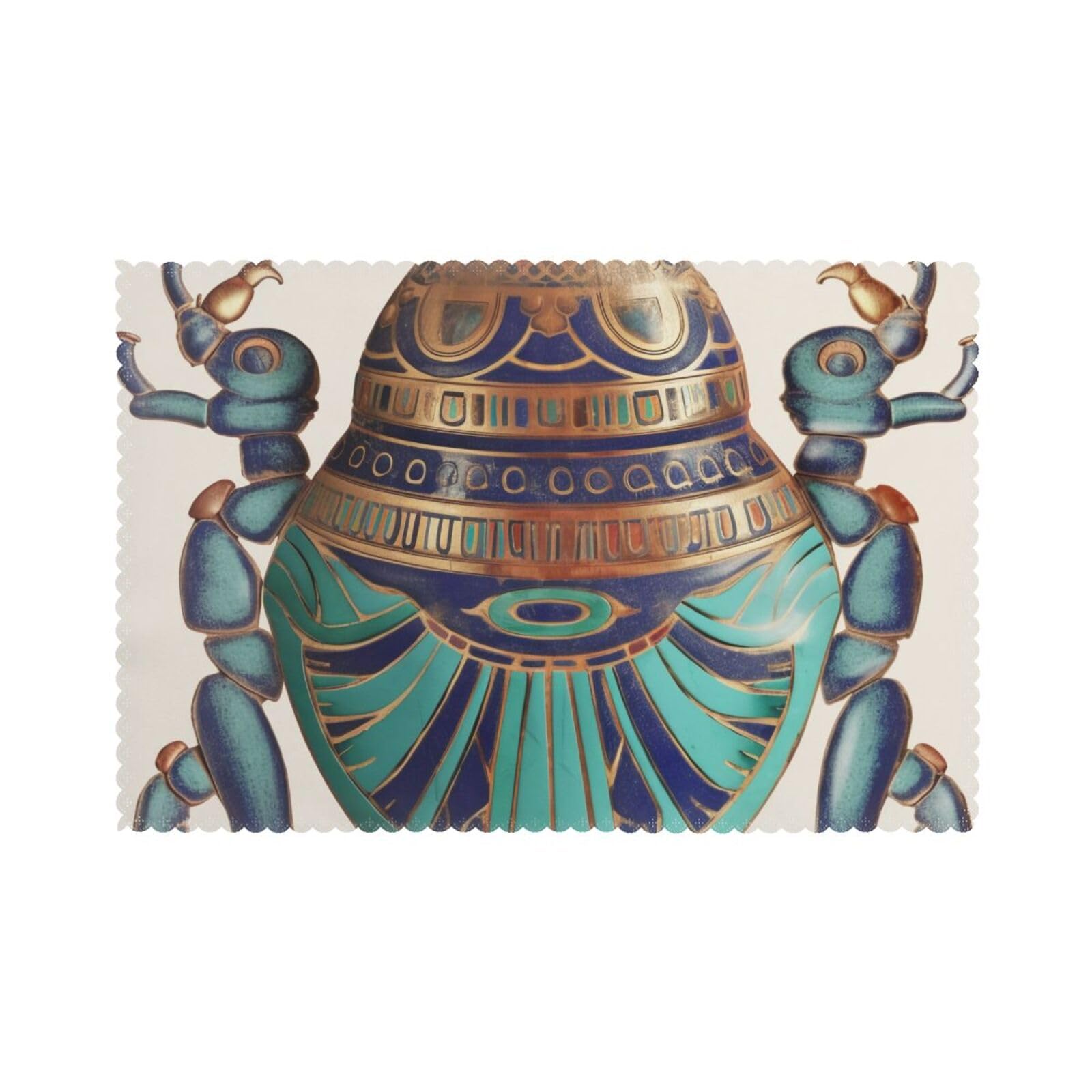 Egyptian Scarab Printed Placemat Heat Resistant Place Mats Set of 6 PCS Washable Kitchen Table Mats, 12x18 Inch