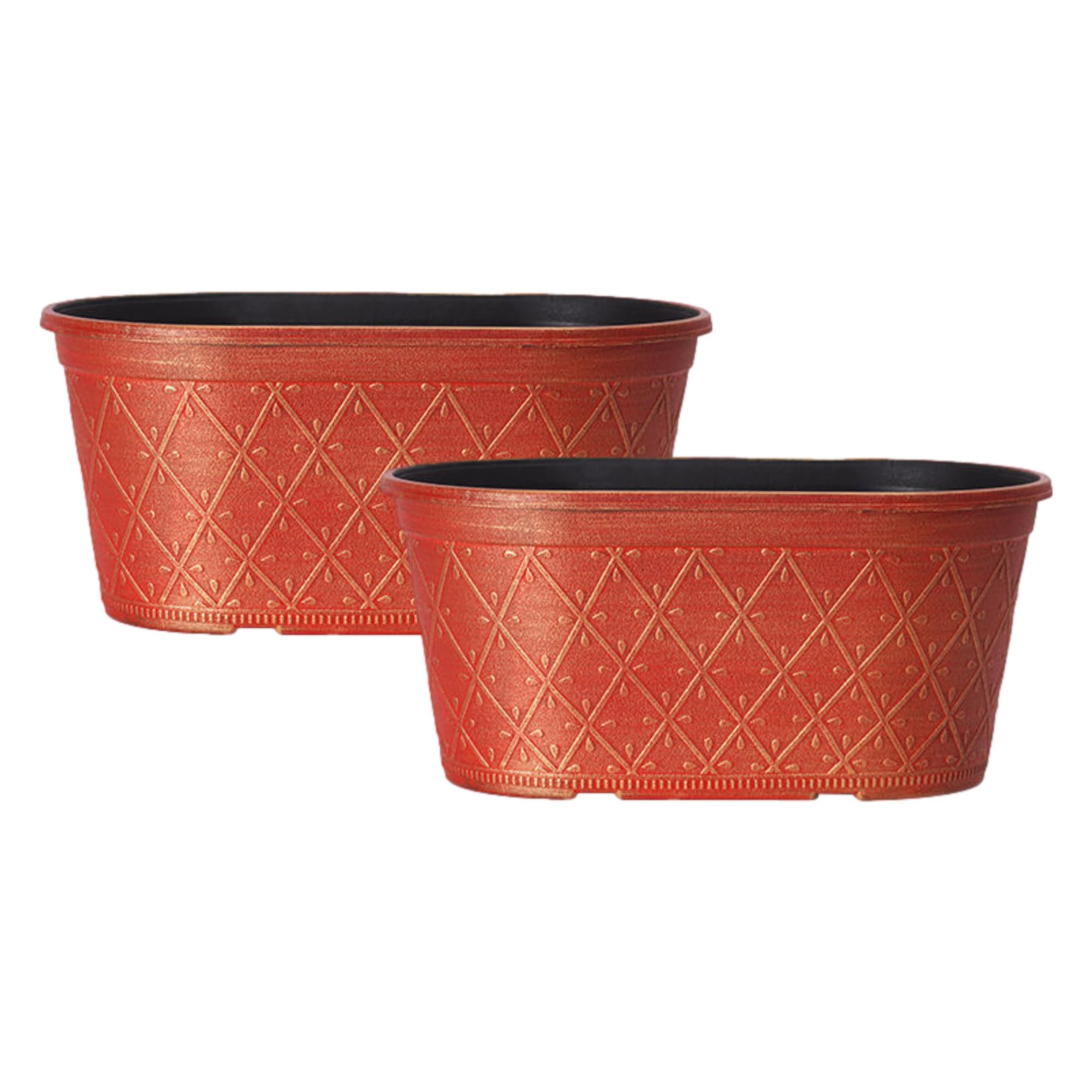 Fyne-Finds Red Set Of 2 Oval Plastic Prisma Planters 30Cm, 12Inch Festive 6L Trough Home Garden Decor Plant Pots Weatherproof & Drainagehole