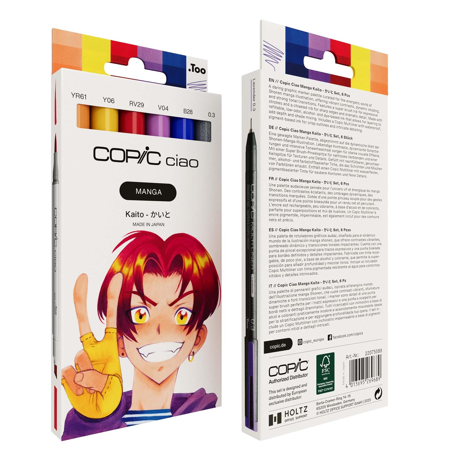 Copic Ciao Manga Kaito Marker Set with 5 Warm Orange and Blue Tones Including 1 Multiliner 0.3 mm in Purple, Twin Marker with Medium Width and Brush Tip - Image 2