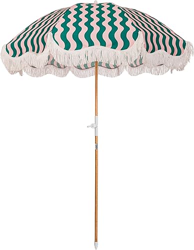 Miniatura 8 de Business & Pleasure Co. Sombrilla de playa para vacaciones, paraguas bohemio con flecos, UPF 50+, poste de madera inclinable de 1 pulgada, 5 pies de