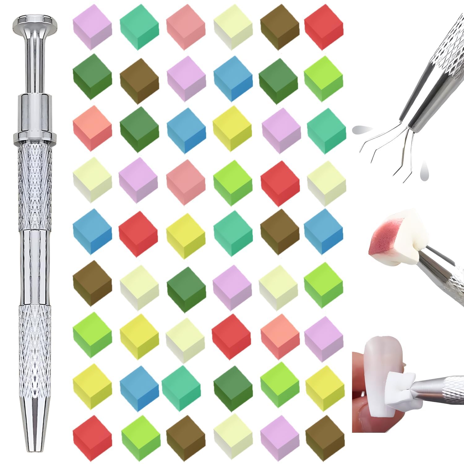 Nail Art Sponge with Metal Gripper, 200 Pieces Nail Art Sponges and 4 Claws Nail Sponge Metal Gripper