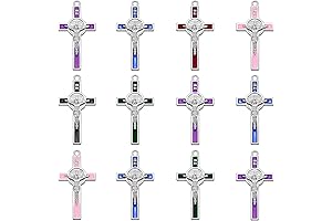 30Pcs 6Colors Alloy Enamel Saint Benedict Jesus Cross Charms For Rosary Beads...
