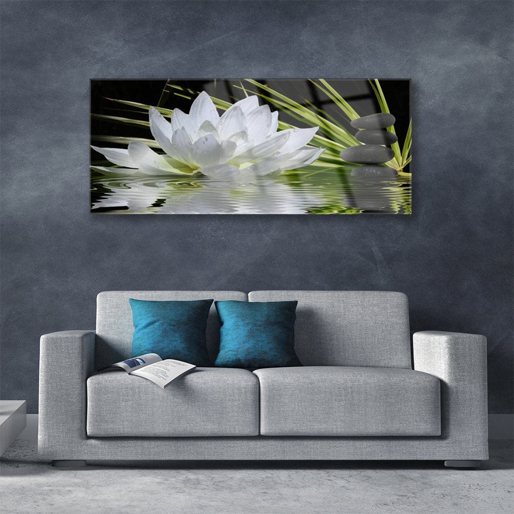 Tulup Tableau murale Impression sous verre 125x50 Prairie Fleurs Arc En
