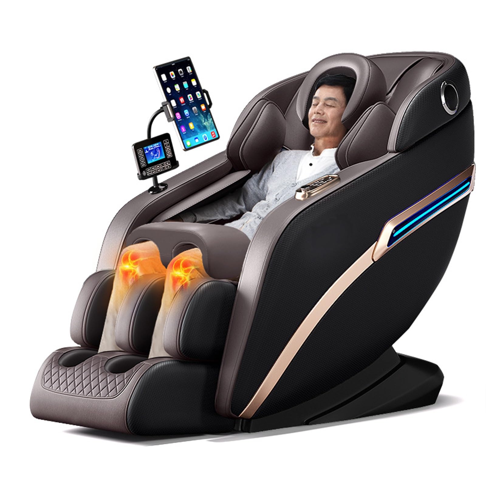 Sillón de masaje con respaldo y cintura calentados, asiento suave, pantalla táctil LED de gravedad cero, programas automáticos, adecuado para personas mayores
