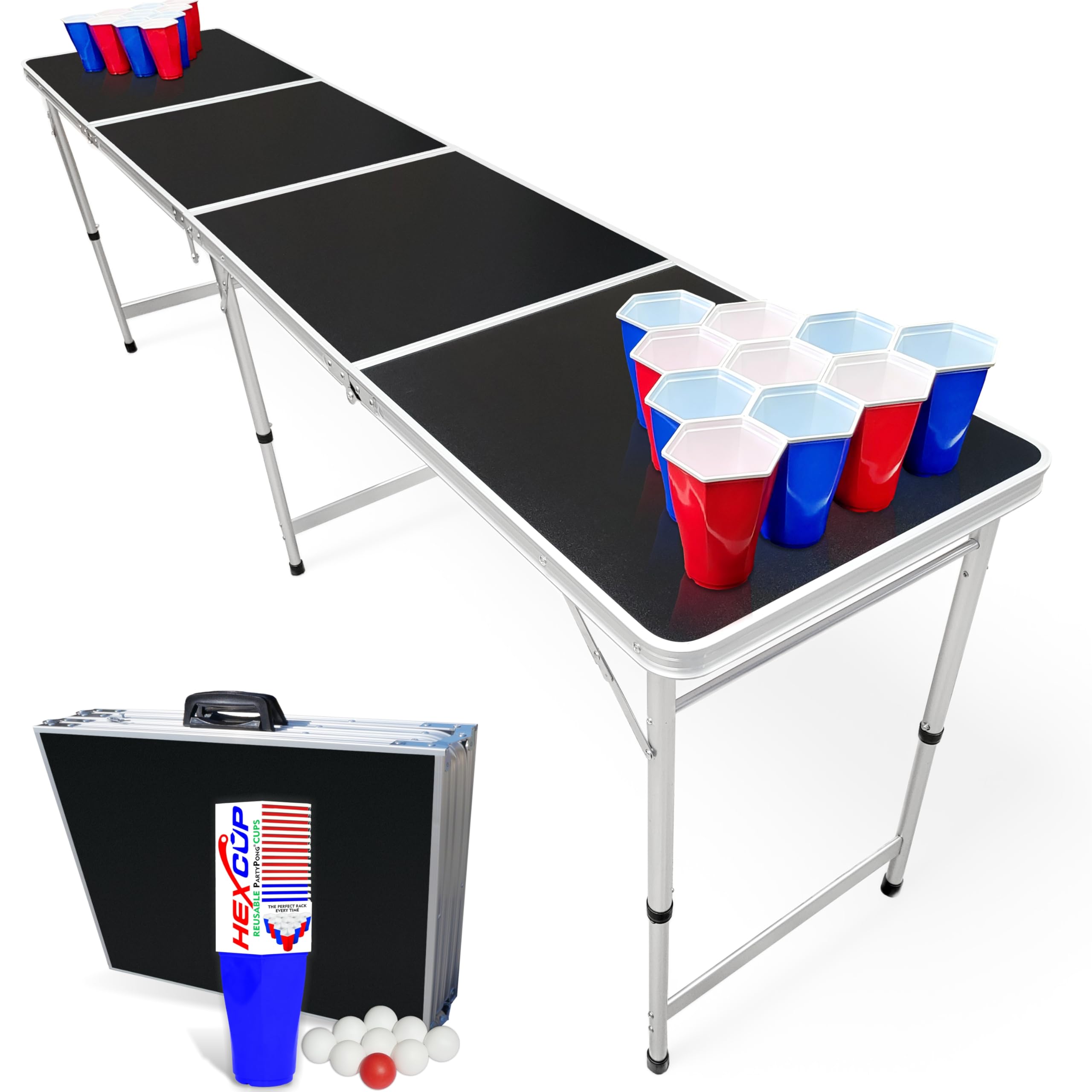 Mesa De Pong Plegable De 8 Pies Con HEXCUPs, Elige El Tamaño De La Mesa Estandar O Delgada Y Opciones Base Agujeros Para Tazas Luces Led O Mesa De Pong Plegable De 8 Pies Con HEXCUPs, Elige El Tamaño De La Mesa Estandar O Delgada Y Opciones Base Agujeros Para Tazas Luces Led O