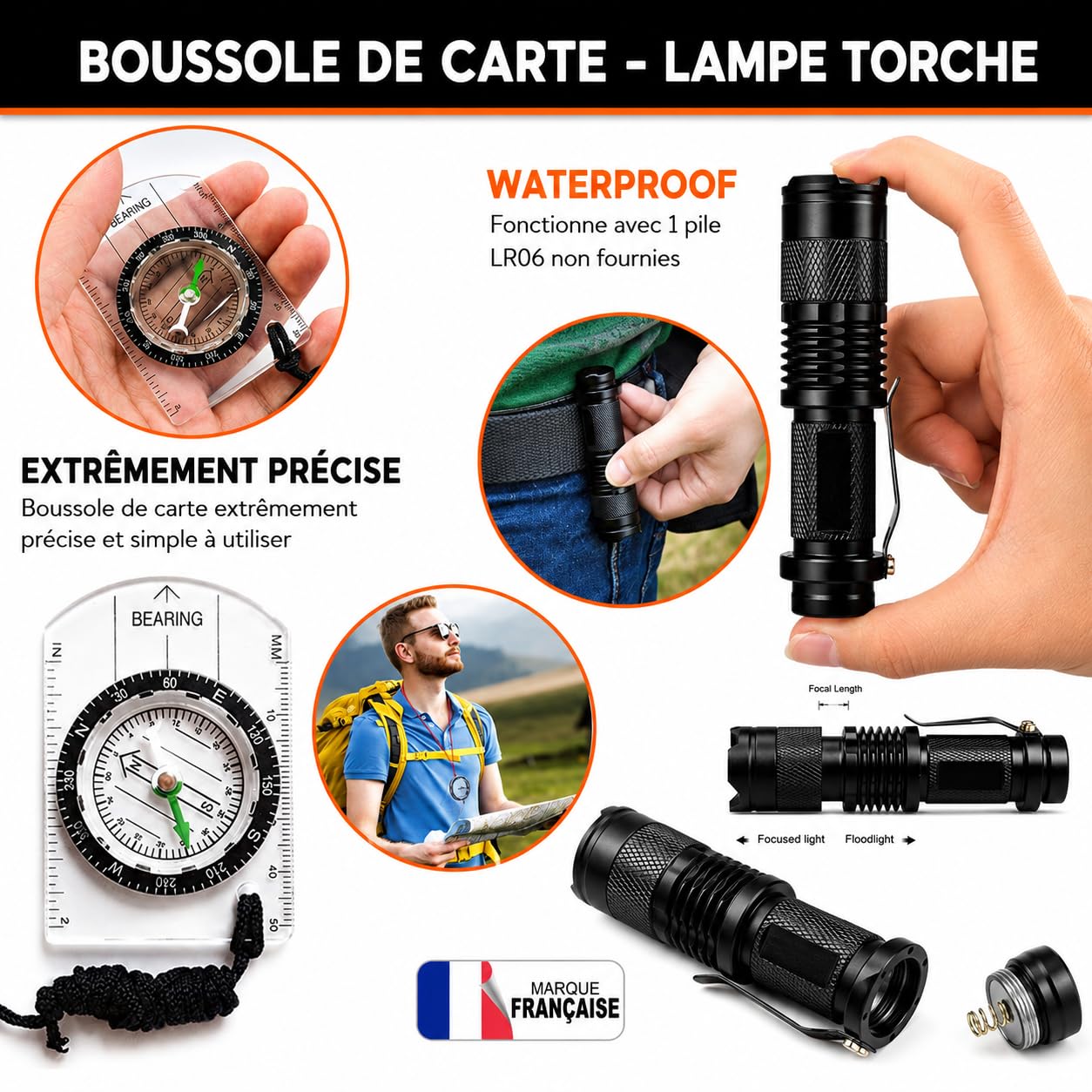 Kit de Survie Complet 17 en 1 Compact, Équipement de Survie d’Urgence conçu en France pour Randonnée, Bushcraft, Camping, Pince Multifonctions, Trousse de Secours, Boussole, Couverture de Survie