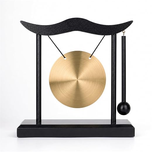 Feng Shui Gong Decor, Zen Brass Desktop Decor, 6.4x6.3x2 Inch Mini Sound Healing Instrument for Home, Office, Party, Yoga, Gift