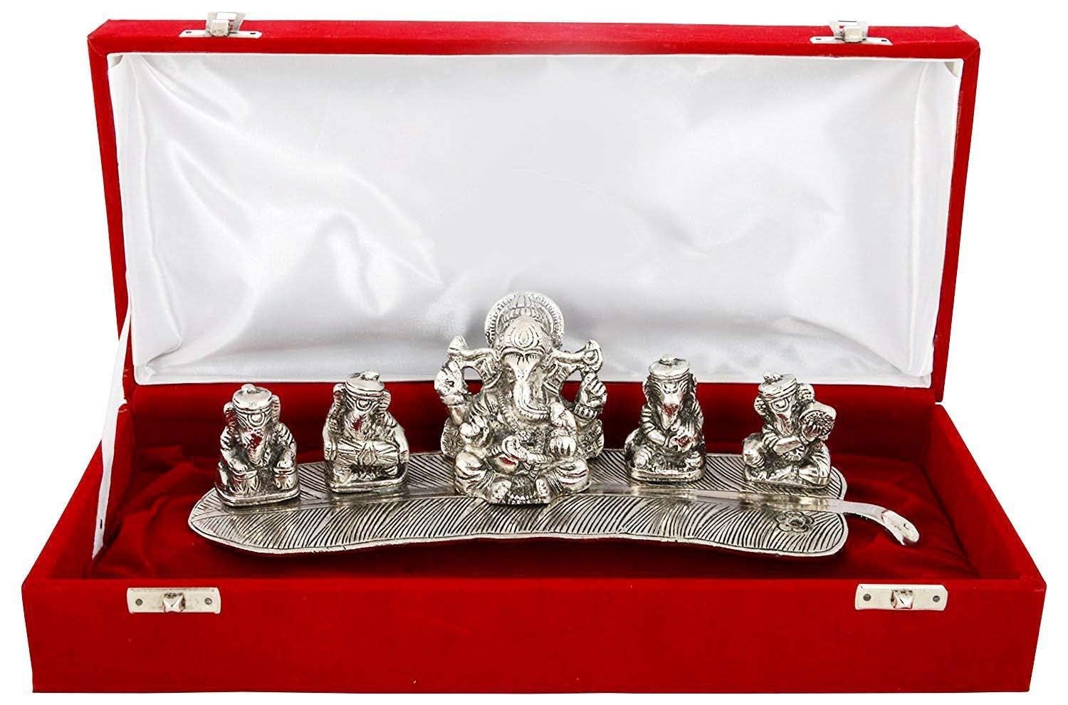 MSA JEWELS Lavanaya Silver- Silver Plated Musical Ganesha God Idol Statue Oxidized Finish - Exquisite Velvet Box Packing - For Diwali,New Year,Housewarming,Birthday,Anniversary,Wedding Gifts