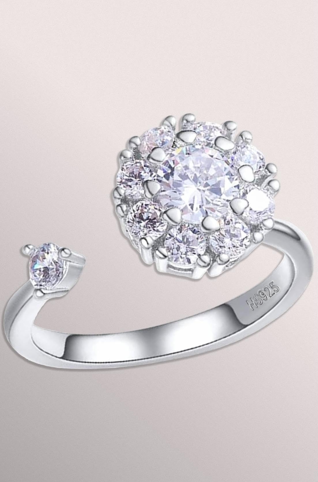 HighSpark 925 Silver Solitaire Rings for Women | Adjustable Contemporary Style | 92.5 Sterling Silver & Diamond Like Brilliance Sparkling Zirconia | Lovely Gift