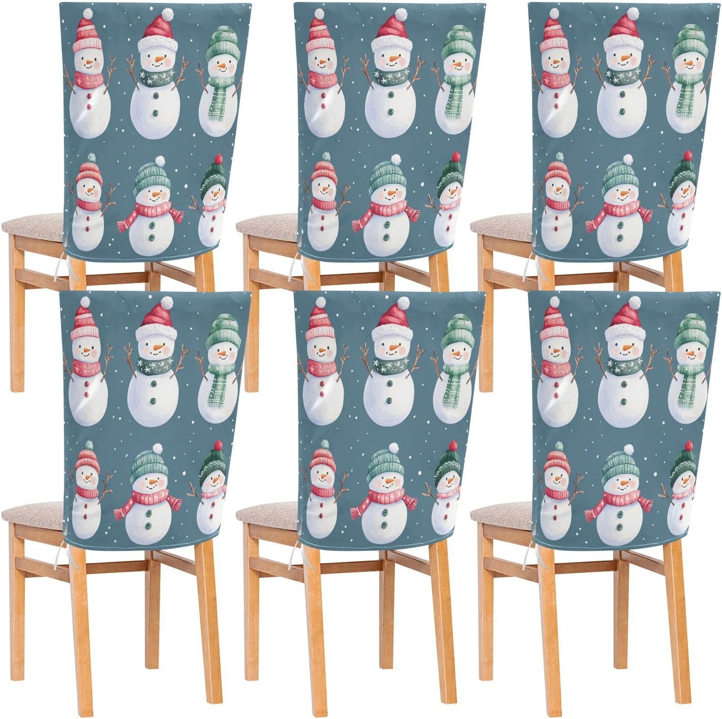 MNSRUU Christmas Chair Back Cover for Dining Room,Snowman Chair Slipcovers Set of 6,Snowman Chair Cover for Kitchen Hotel Holiday Party Decor,308