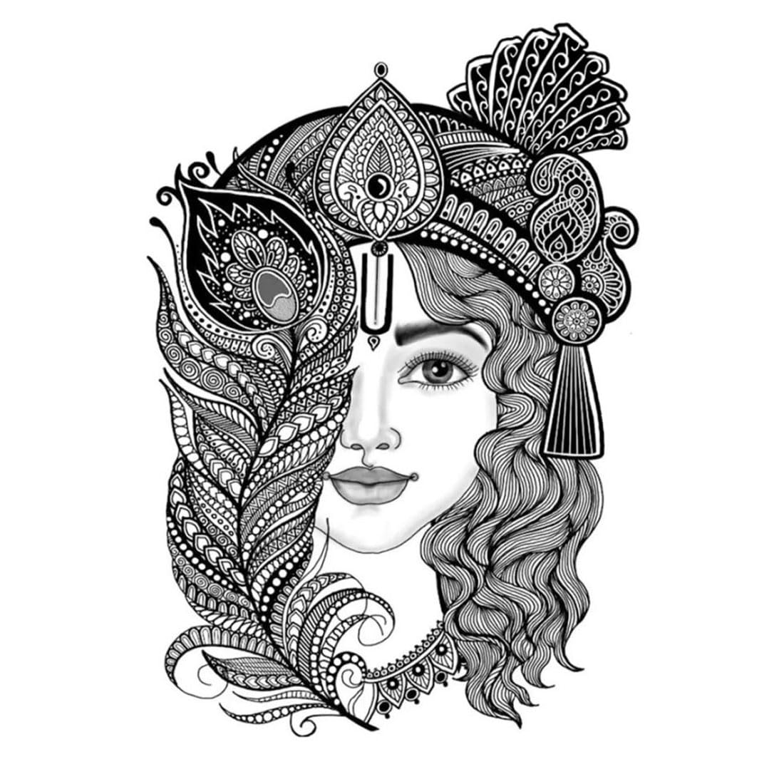 Tatmods Black Krishna With Feather Temporary Tattoo Waterproof Tattoo For Men and Woman