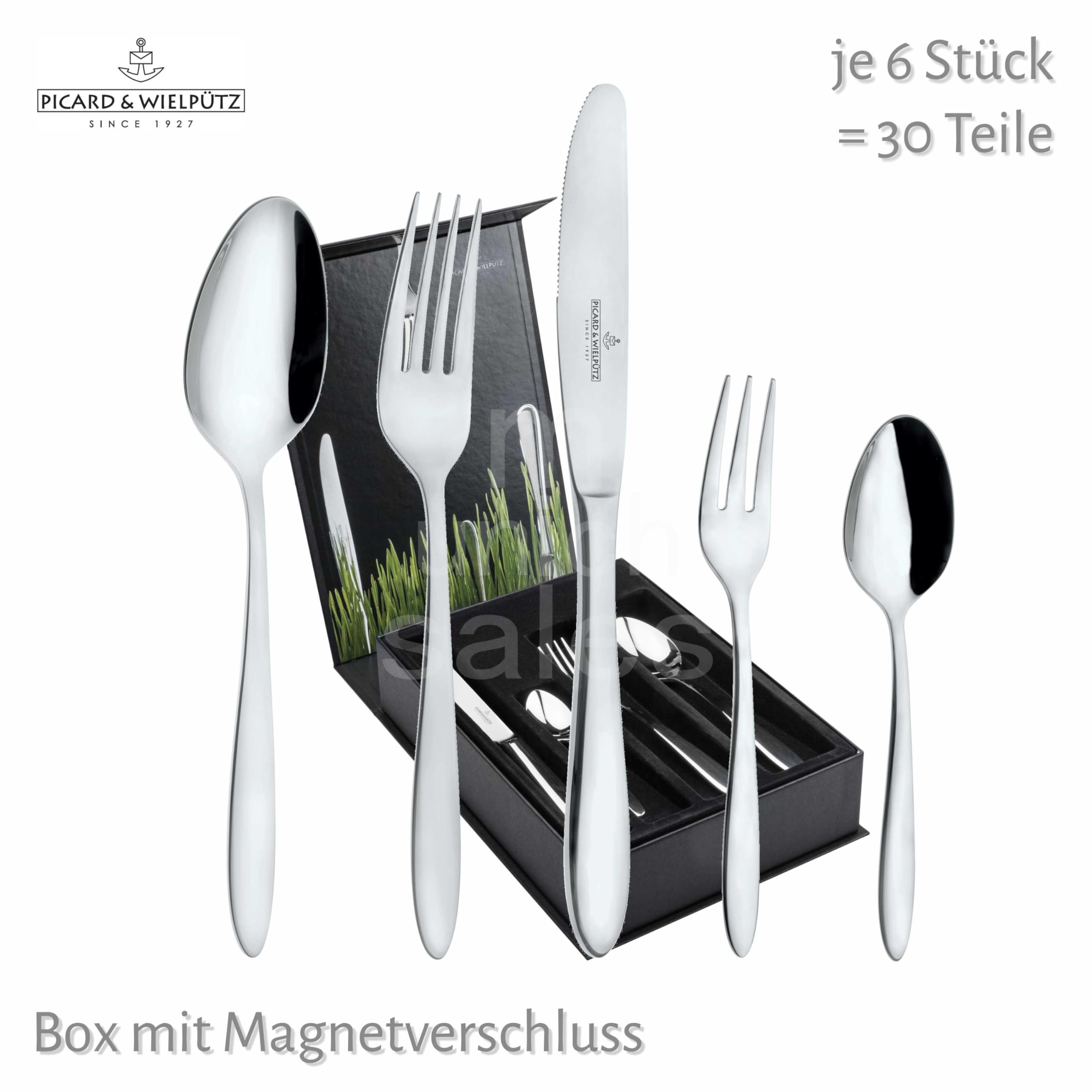 30 teilige Besteckgarnitur aus der Serie Bozen 6142 von Picard & Wielpütz in schwarzer Verschenkbox mit Magnetverschluss