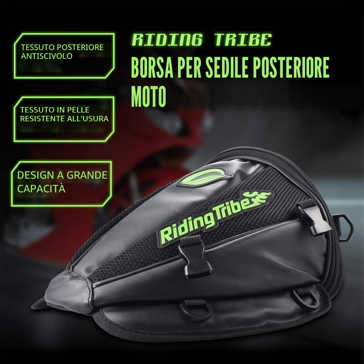 KaTur Borsa da serbatoio per sedile posteriore per moto Borsa da sella di stoccaggio in pelle PU multifunzionale impermeabile per moto Sedile posteriore Accessori per coda super leggera Borse -Nero