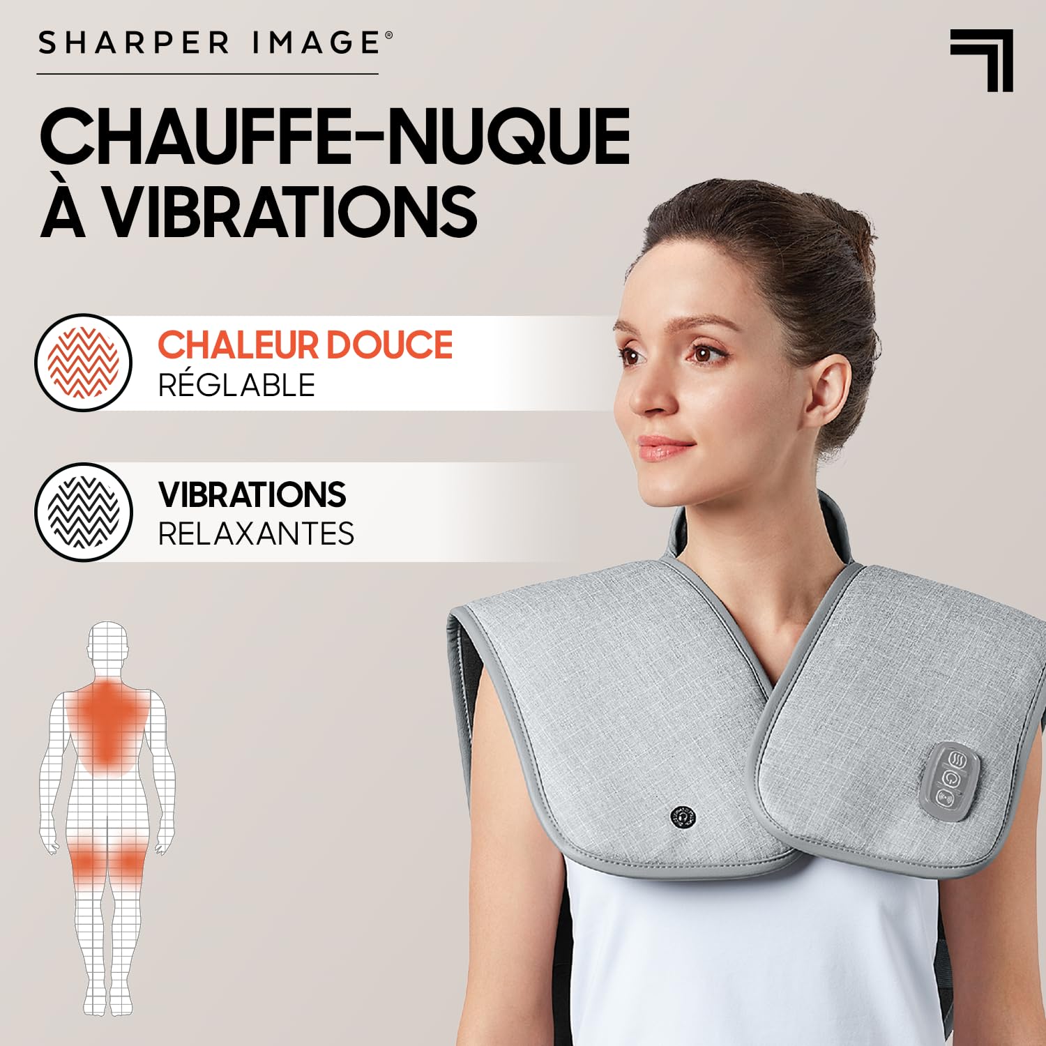 SHARPER IMAGE - Wrap Epaules Et Cou Vibrant - 5 Modes De Massage - Douleurs Musculaires - Coussin Massant Chauffant - Massage Et Relaxation - Cadeau Femme - Cadeau Homme
