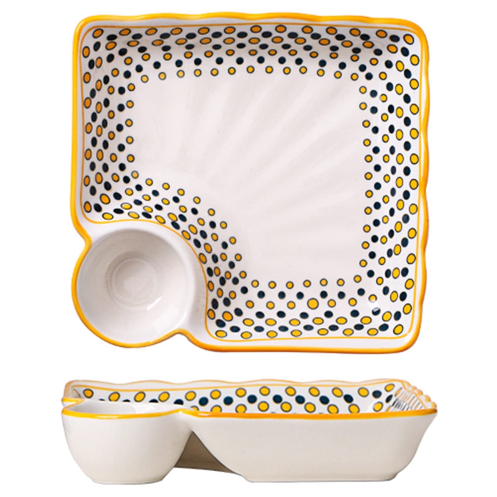 Snack Plates, Ceramic Dumpling Plate with Dipping Saucer, Japanese Style Sushi Dish, Serving Plate Chips and Snack Plate, 7.4 Inch - Set of 2 (Color : D)