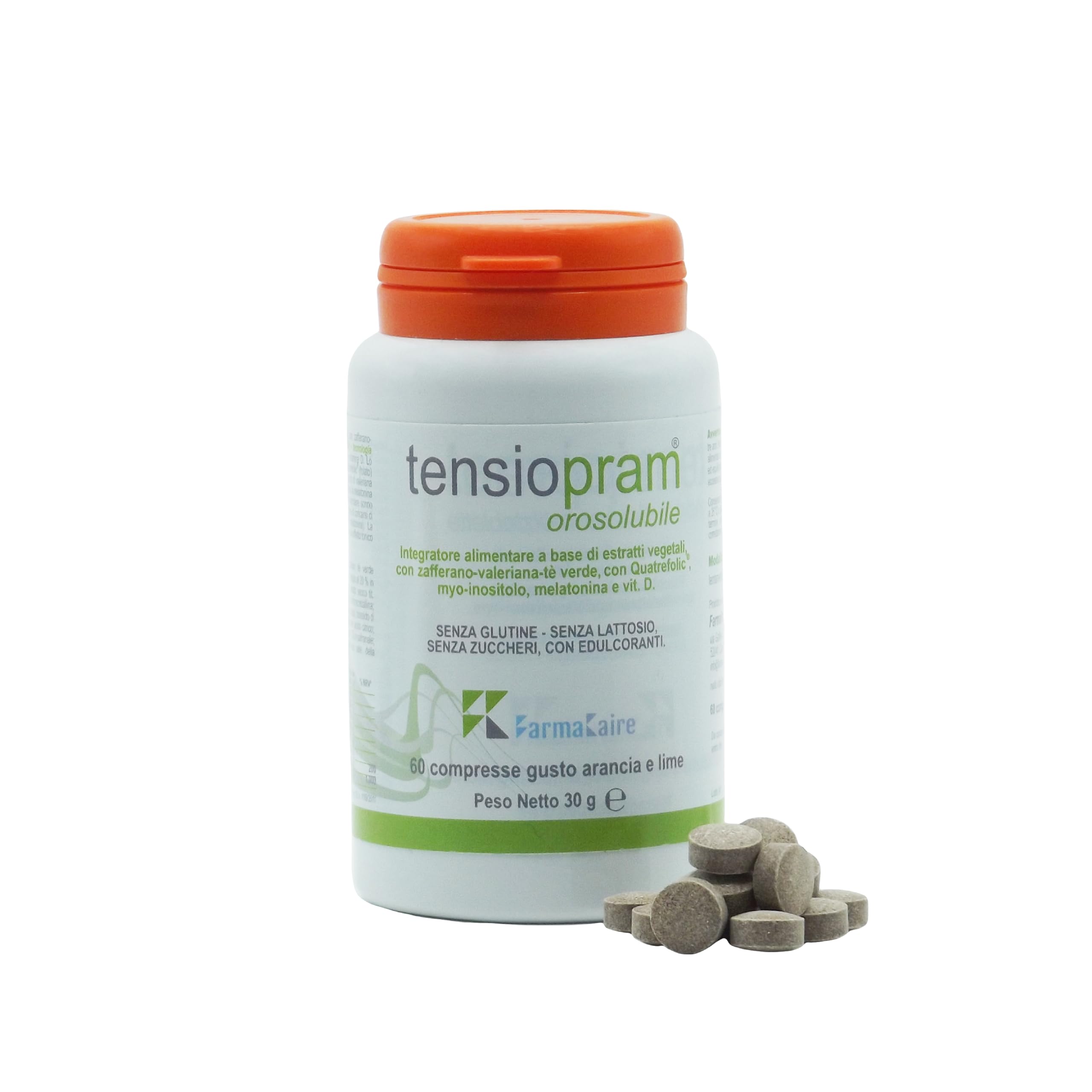 Tensiopram 60 compresse sublinguale, Naturale a Base di Valeriana, 1mg Melatonina, tè verde, zafferano Vit. D, Quatrefolic® e Myo-inositolo, per Ansia, Stress, Sonno e Umore, Vegan