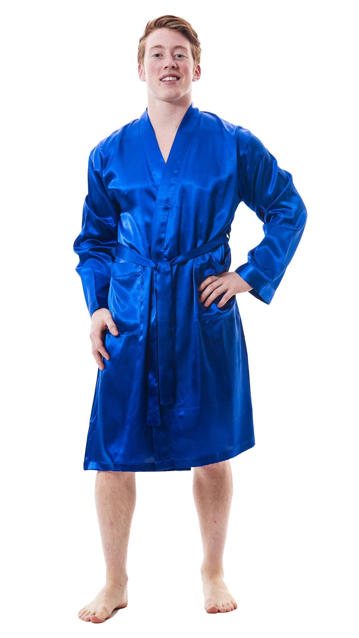 Up2date Fashion Men's Satin Robes with Front Pockets, Style-Gwn51