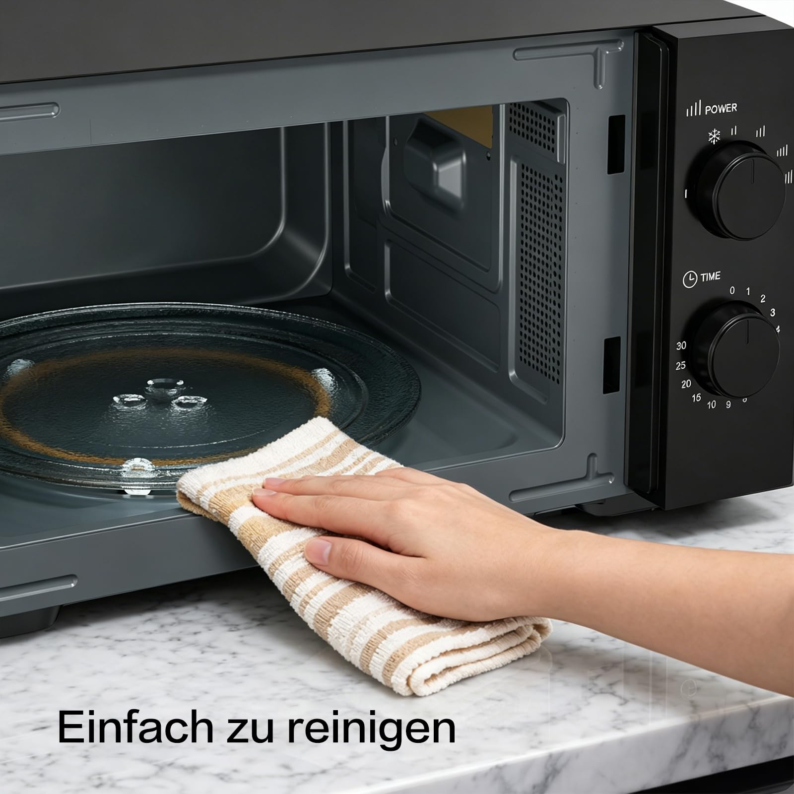 Galanz 25L Mikrowelle Freistehend mit Drehteller:Solo Microwellengerät 900 Watt 6 Leistungsstufen inklusive Auftaufunktion Einfache Bedienung - Schwarz