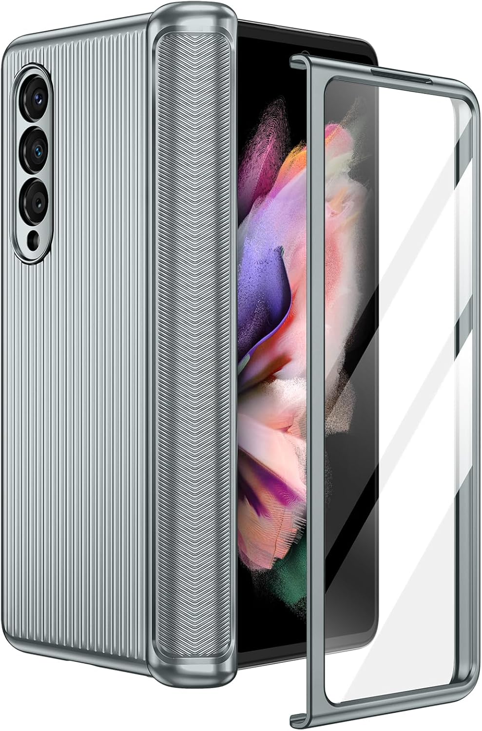 Ruky for Galaxy Z Fold 3 Case Hinge Coverage Protection, Full Body [with Built-in Screen Protector] Hard PC Ultra-Thin Shockproof Protective Phone Case for Samsung Galaxy Z Fold 3 - Light Sliver