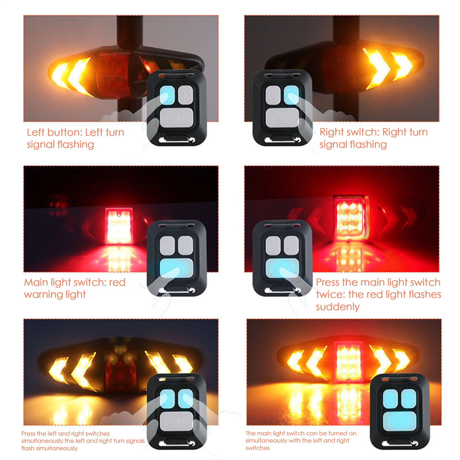e bike Turn Signals, Wireless Remote Bike Blinkers, 6 Lighting Modes, Interactive Usb Rechargeable Tail Light, Waterproof Led Indicator, Ideal for Road Cycling and Night Riding