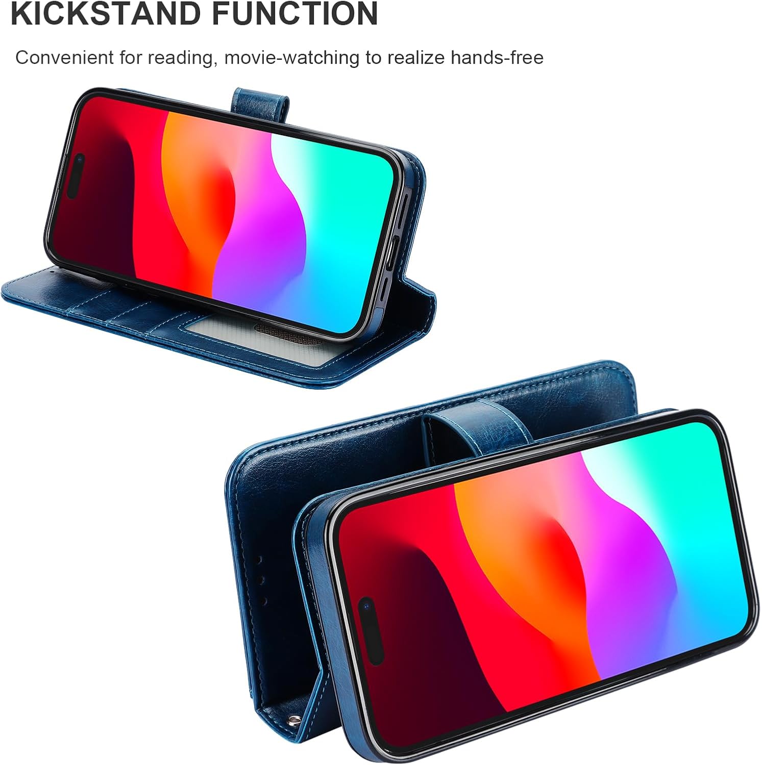 Bocasal Detachable Wallet Case for iPhone 15 RFID Blocking Card Slots Holder Premium PU Leather Magnetic Kickstand Shockproof Wrist Strap Removable Flip Protective Cover 5G 6.1 inch (Blue)