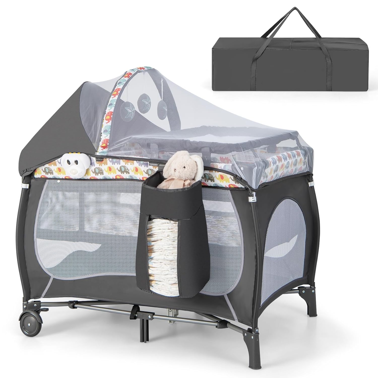 HONEY JOY Pack and Play, 4 in 1 Portable Baby Playard w