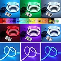 Vista 9 de Luz de neón LED, cuerda de luz LED con control remoto Bluetooth, CA 110-130V RGB regulable impermeable 5050 60 LED/m tira de luz para edificios