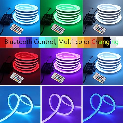 Miniatura 9 de Luz de neón LED, cuerda de luz LED con control remoto Bluetooth, CA 110-130V RGB regulable impermeable 5050 60 LEDm tira de luz para edificios