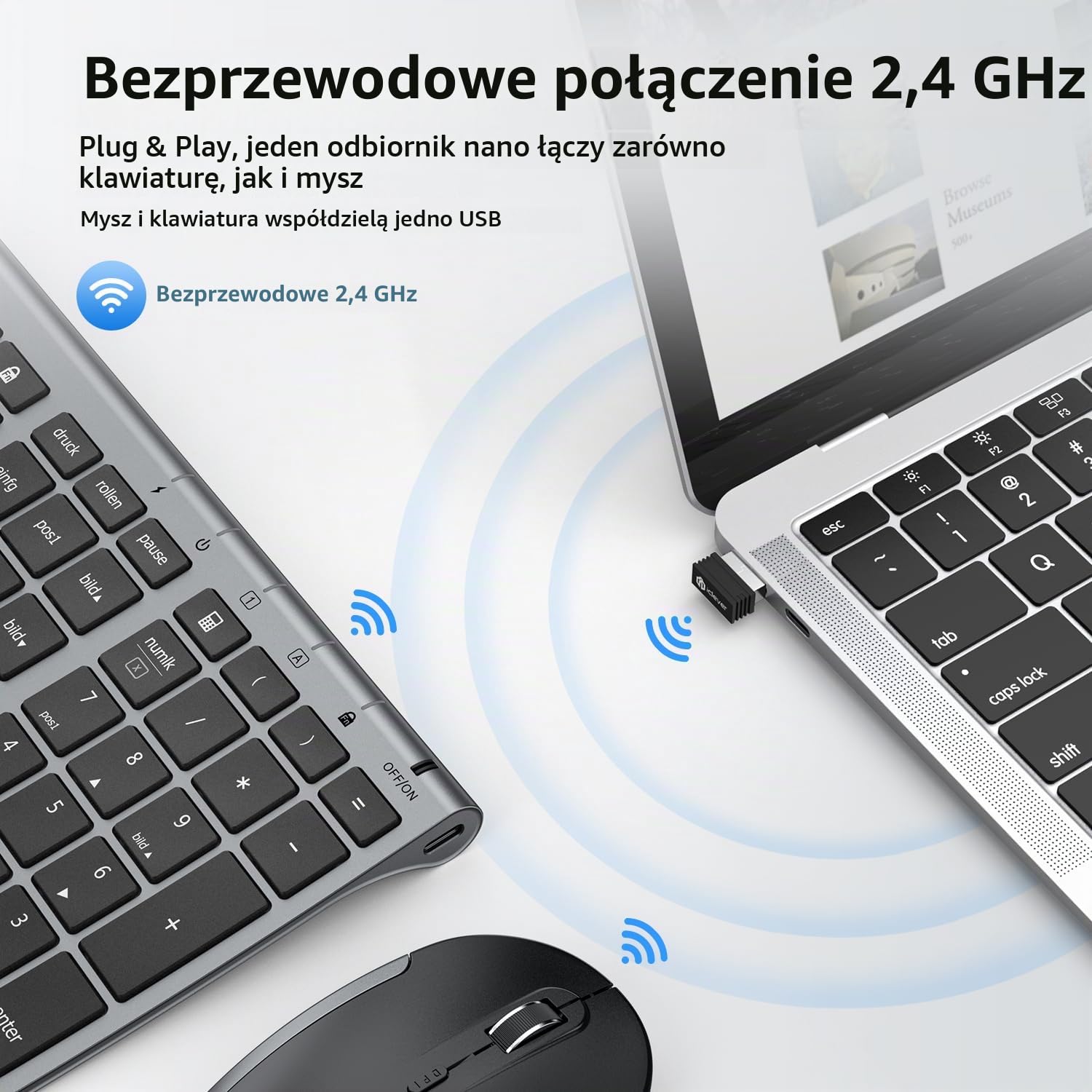 iClever Bezprzewodowa klawiatura i mysz 2,4 G, możliwość ponownego ładowania, oryginalny rozmiar, smukła, cienka i wytrzymała klawiatura do Windows 7/8/10, Mac OS