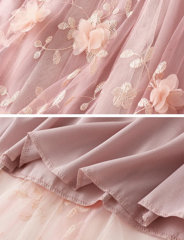 Womens Floral Midi Skirt High Waisted A Line Cute Layered Fairy Mesh Tulle Pleated Skirt - Image 3