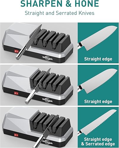 Miniatura 4 de Afilador de cuchillos eléctrico de 3 etapas para cuchillos de 1820 grados, afilado abrasivo de diamante para cuchillos de chef de borde recto,