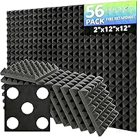 Vista 1 de Paquete de 56 paneles de espuma acústica, 12 x 12 x 2 pulgadas, paneles de espuma a prueba de sonido para paredes, pirámide, insonorización, espuma