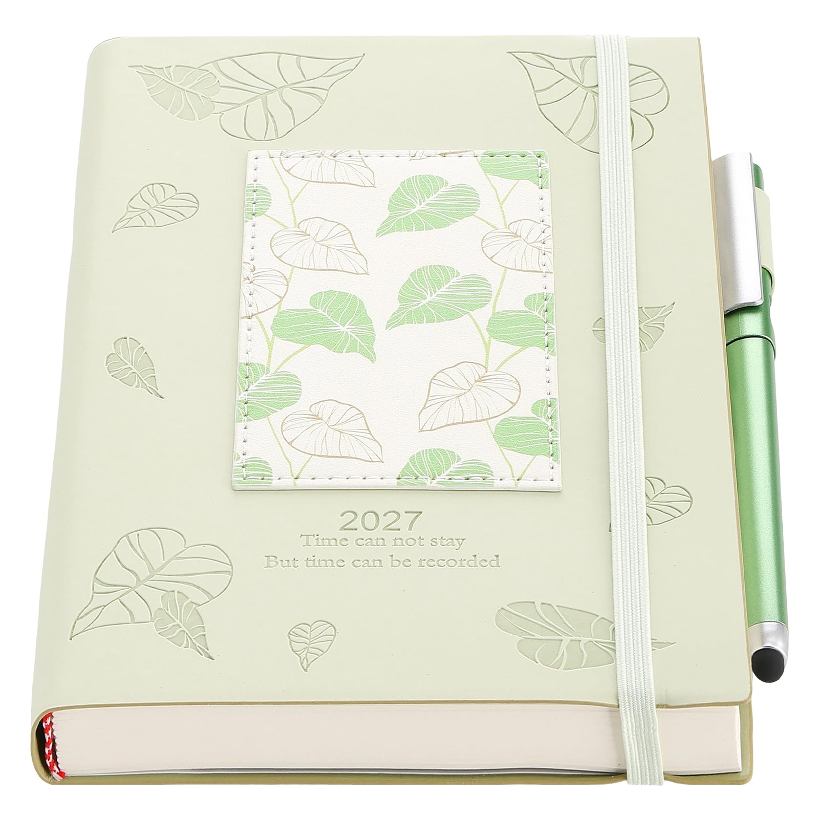 Mljtoyo Diary 2027,A5 Page a Day,Soft Touch Full Year Diary Daily Planner Organiser From Jan 2027 to Dec 2027 with Pen, Monthly Planner with Pocket,Stickers, Light Green