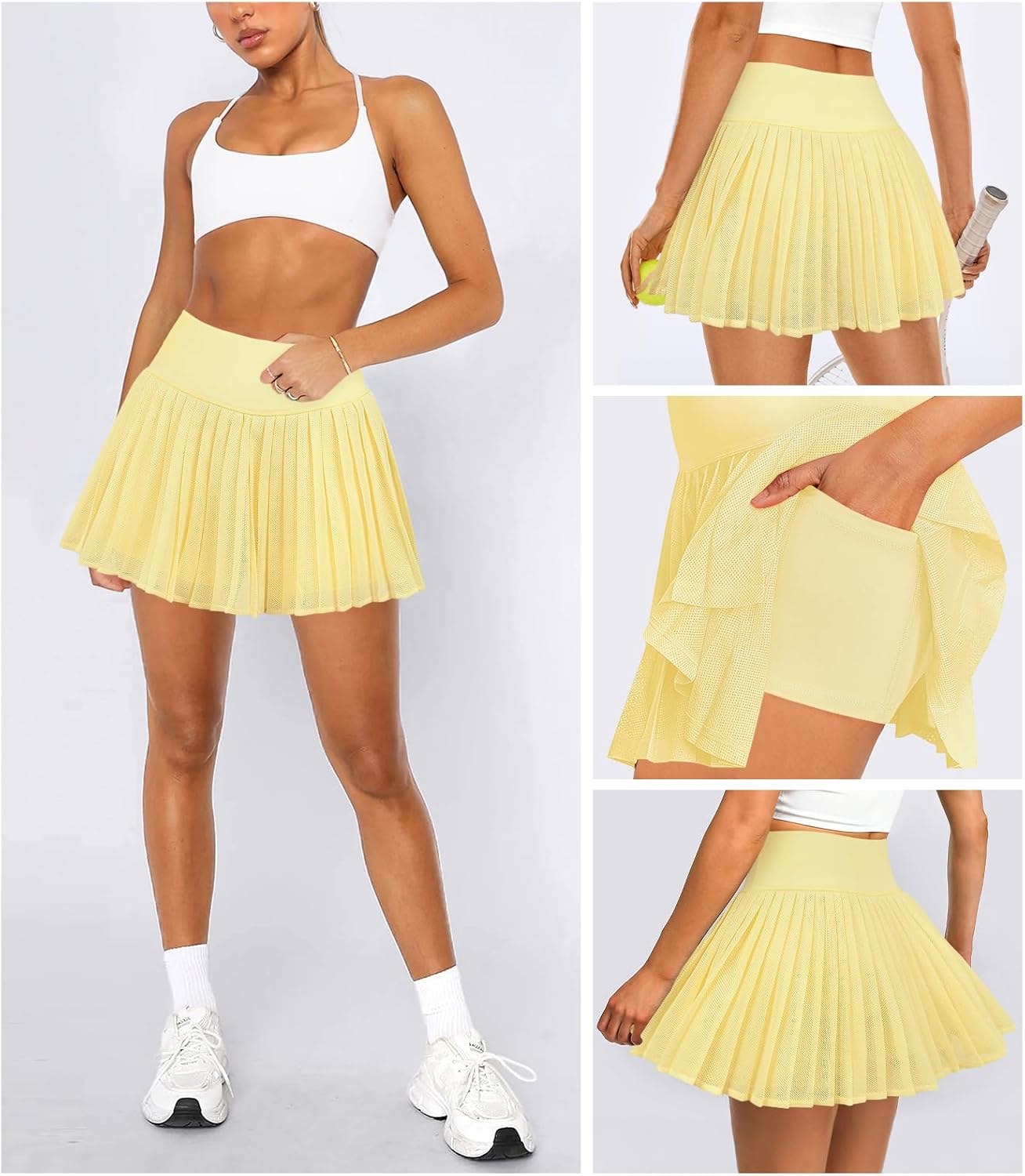 Women's Pleated Tennis Skirt for Women with Shorts Pockets Mini Pleated Flowy High Waisted Athletic Golf Skorts Skirts - Image 2