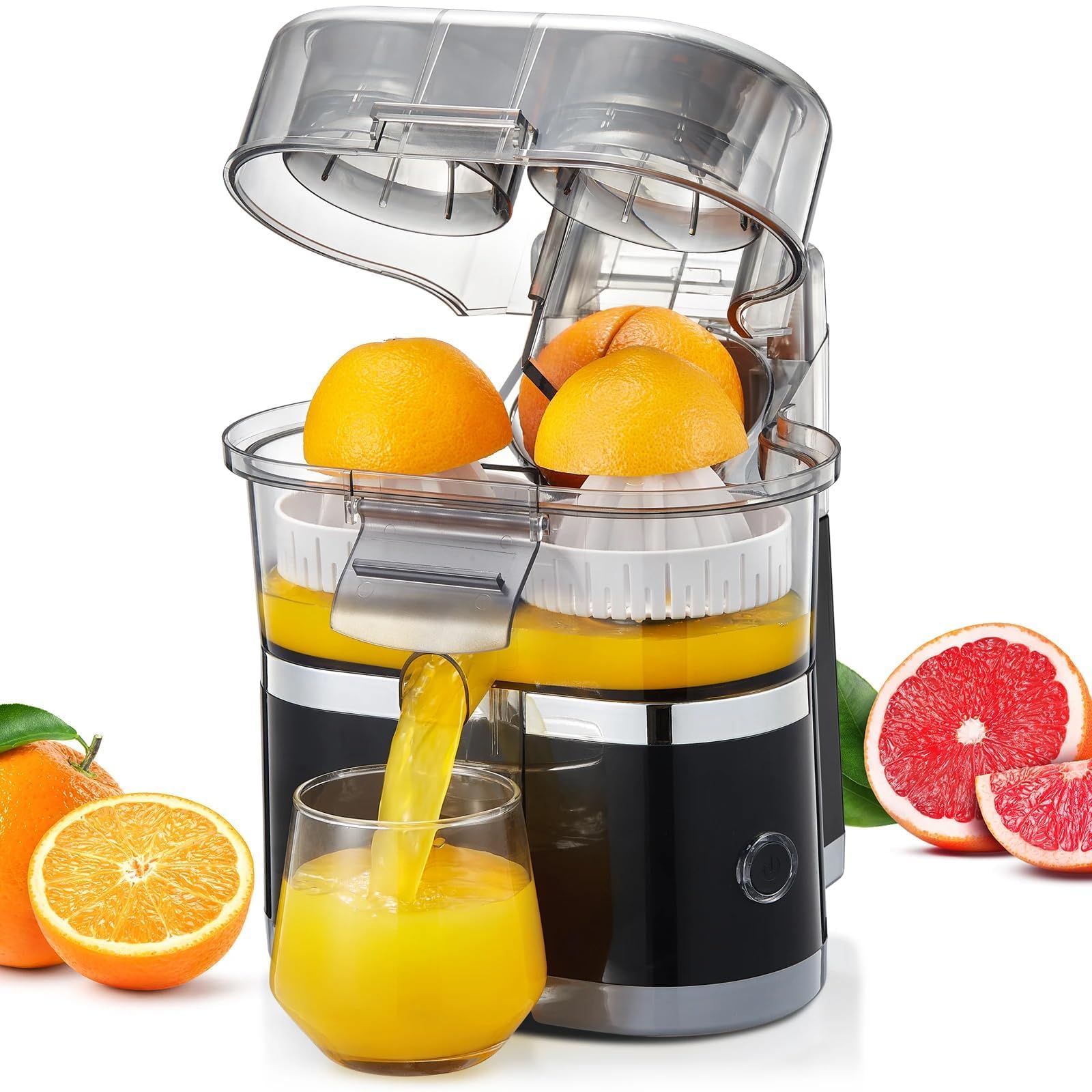 Exprimidor Eléctrico de 100 W, Exprimidor de Naranjas de Doble Cabezal de 500 Ml con Función Antigoteo, Exprimidor Portátil con Motor Potente de 18000 Rpm, Para Limón, Pomelo black