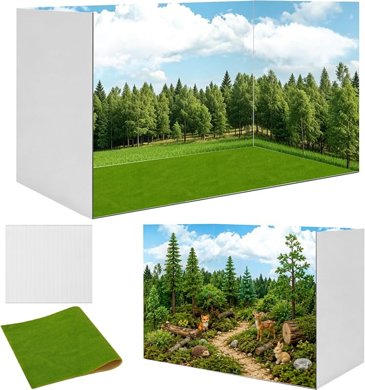 Ecmln Jungle Diorama Kit- Artificial Grass & Tapes for School Project | Includes diorama box, turf & adhesive tapes. Perfect for home school diorama dIY project, and gifts for boys girls 8-16