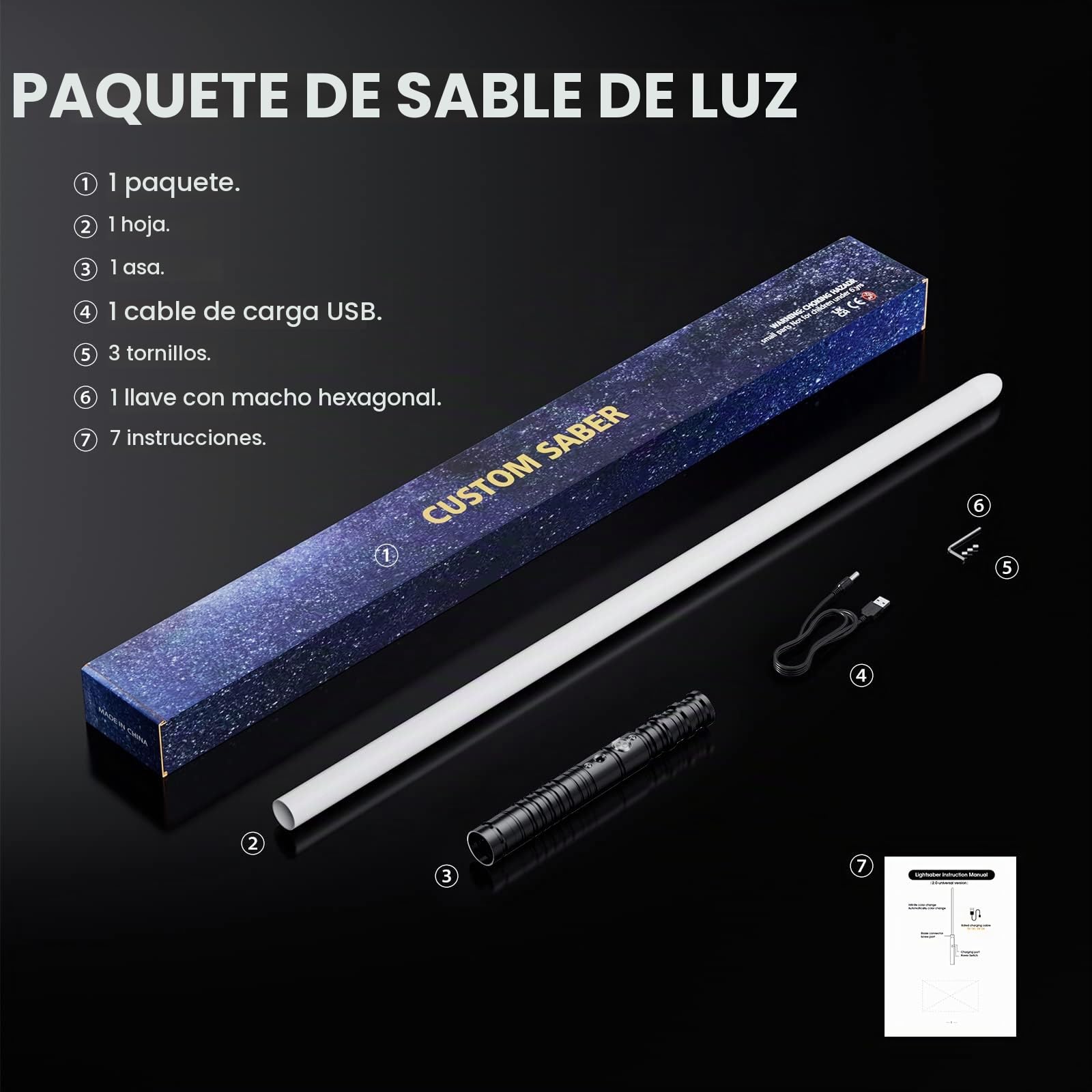 Sable de luz LED FX, Lightsaber, 7 Colores con Mango de Metal, Regalo para niños, Accesorios de Cosplay de Disfraces de Navidad de Halloween