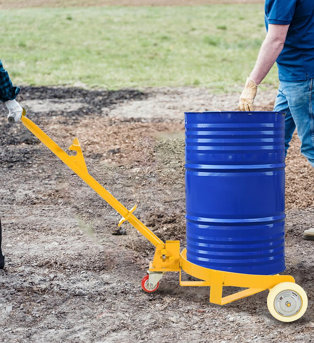 Carrello portafusti in Acciaio Resistente con 3 Ruote in PU, capacità di 55 galloni, Supporto per fusti a Basso Profilo, Portata Massima 1200 libbre.
