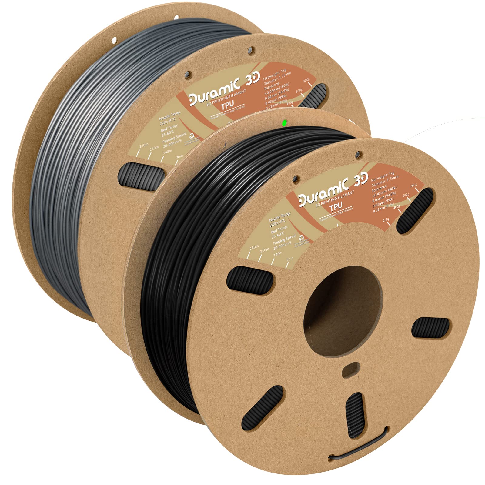 TPU Filament 1.75mm Black and Silver Bundle, DURAMIC 3D TPU Flexible Filament 95A, Soft TPU 3D Printing Filament, 1kg Spool, Dimensional Accuracy +/- 0.05mm, Black 1 Pack