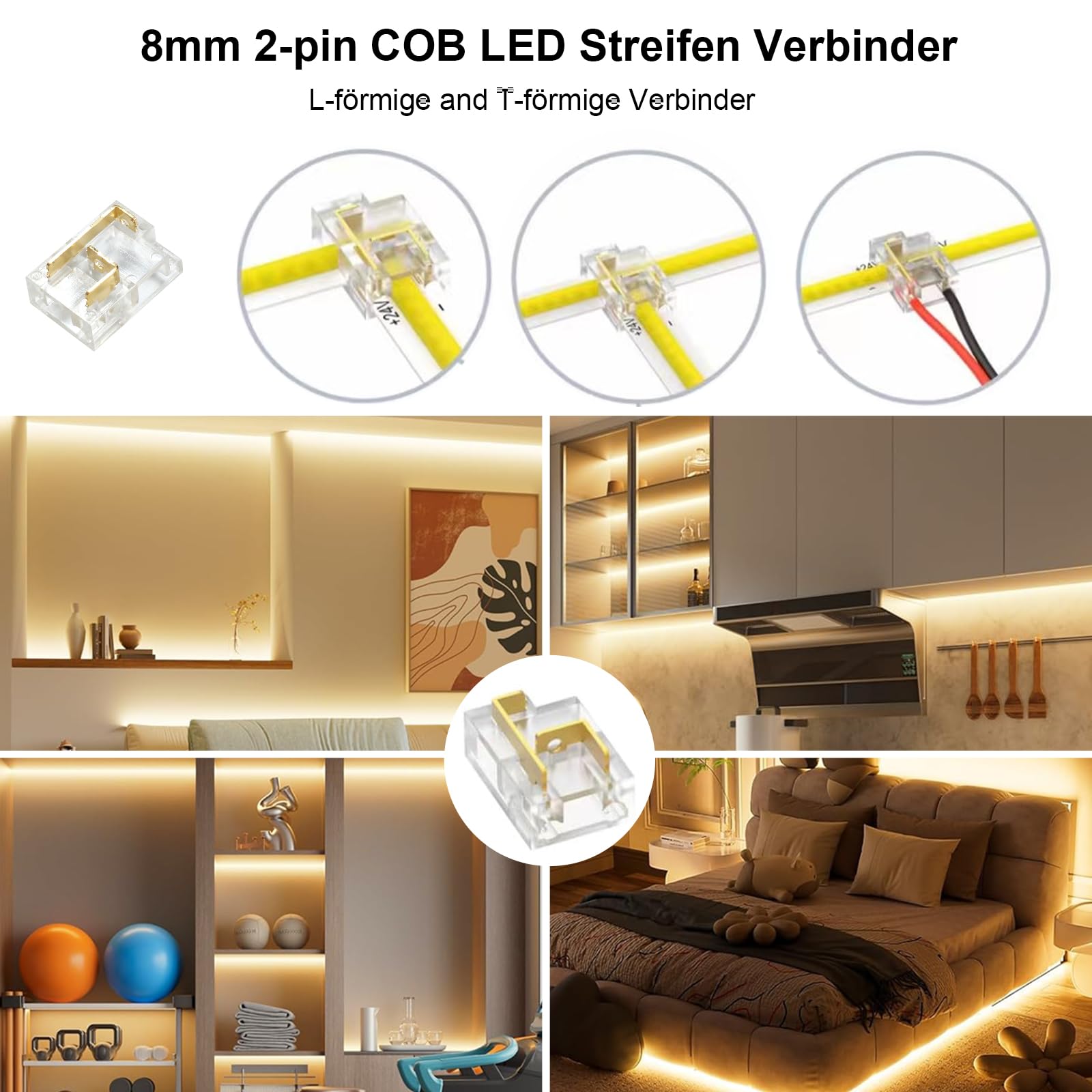 COB LED Streifen Warmweiss 3000K 24V Dimmbar CRI 90+ Set mit Netzteil und RF Fernbedienung