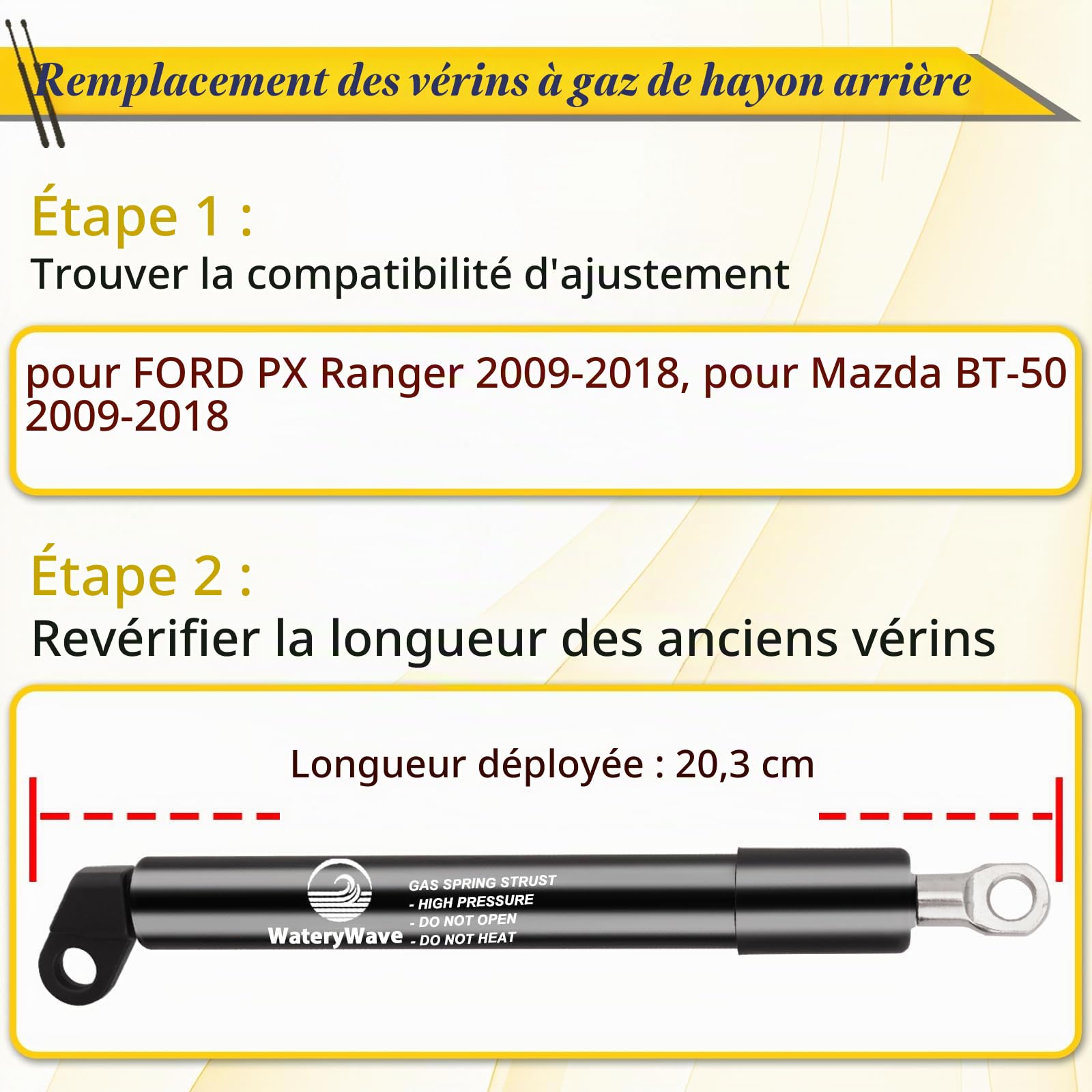 2X Verin de Coffre Voiture pour 2009-2018 FORD PX Ranger/Mazda BT-50 | Voiture Vérin Hayon Verin Hydraulique de Coffre Noir Verin a Gaz