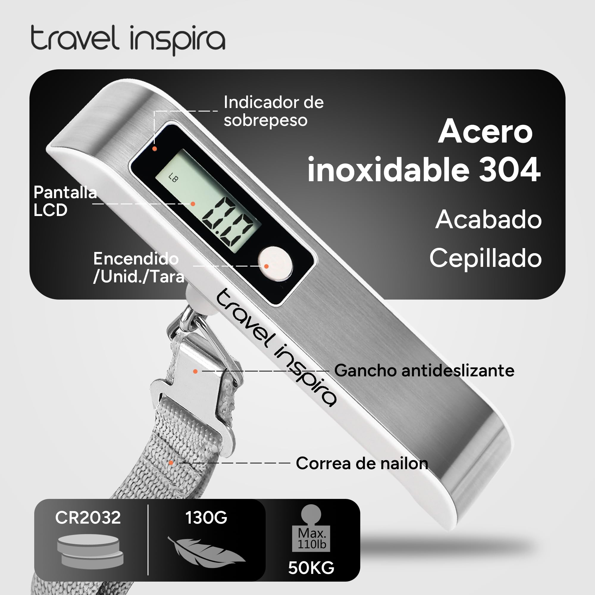 travel inspira Digital Luggage Scale – Portable Hanging Suitcase Weight Scale for Travel, 110 lb Capacity, Backlit LCD Display, Prevents Airport Overweight Fees, Battery Included view 3