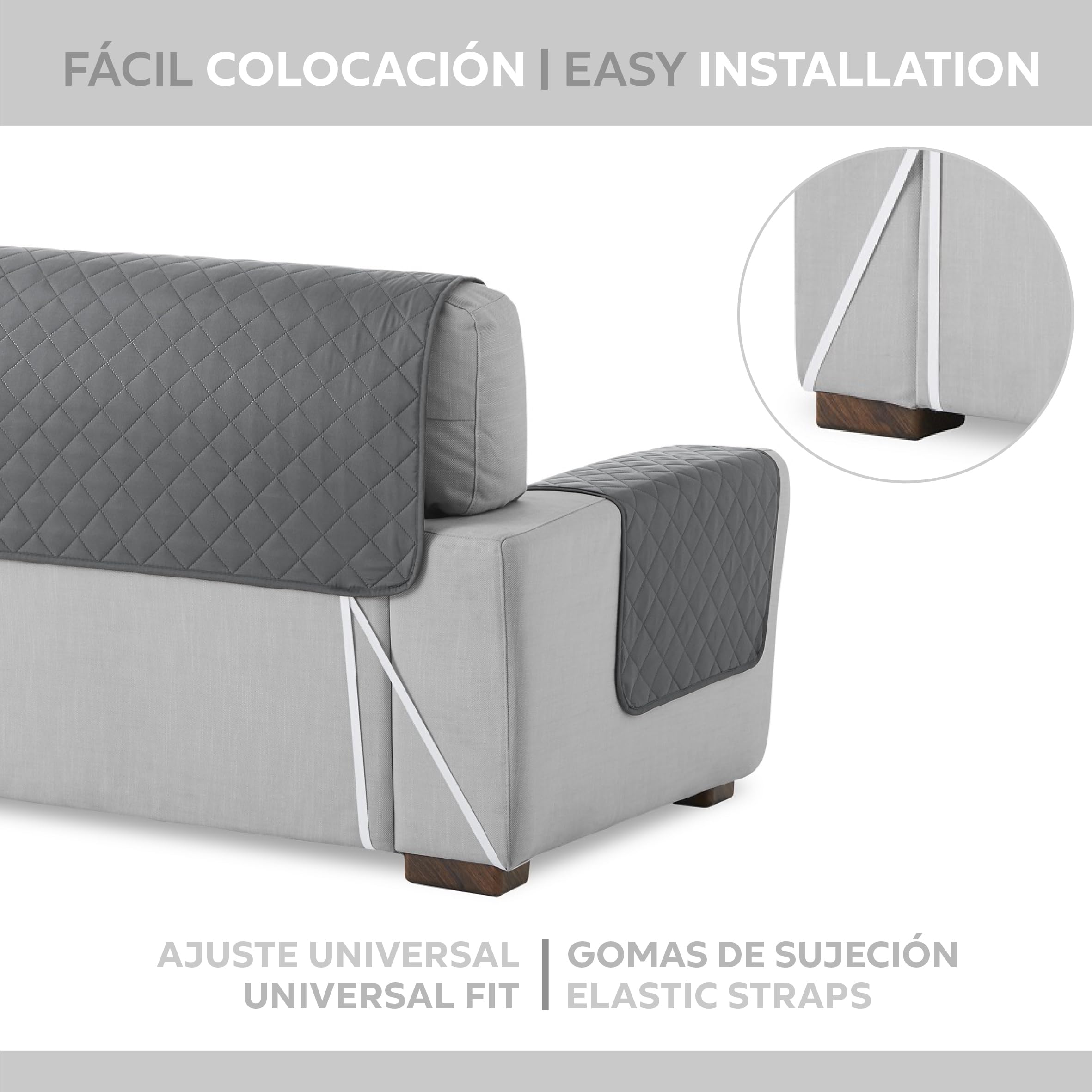 Textilhome Copridivano Malu 3 Posti (160cm) – Salvadivano Trapuntato Reversibile Universale, Protezione Antigraffio, Fodera Imbottita per Divano, Colore Grey