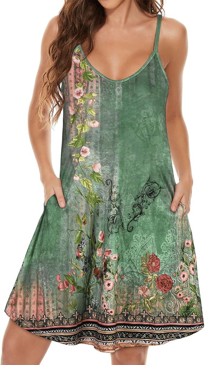 JOELLYUS Womens Spaghetti Strap Dress Summer Dresses Beach Cover Ups Casual Sundresses with Pockets