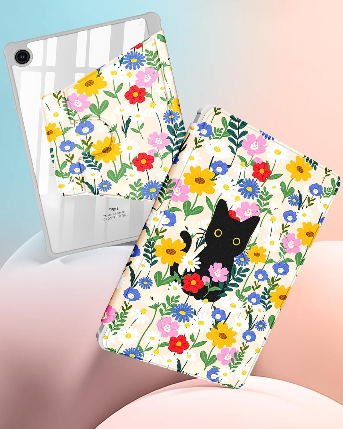 Uppuppy for Samsung Galaxy Tab A11+ 2025/A9+ 2023 Case - 360 Degree Rotating Stand Folio Smart Cover with Pencil Holder for Women Girl, Cat & Flowers for Samsung A9 Plus/A11 Plus Tablet Case 11 inch image 4