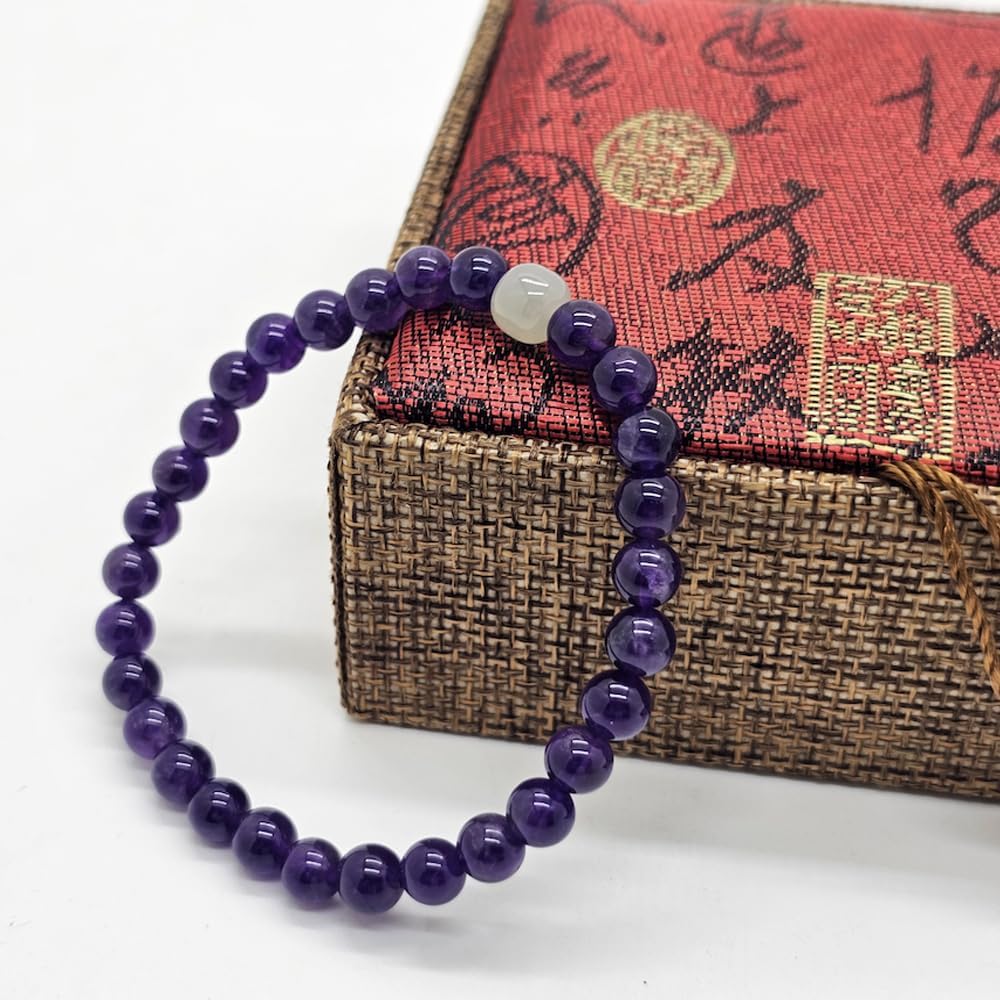 Handmade Natural Amethyst Bracelet with Hetian Jade,Stretchable 6mm Bead Bracelet,Round Gemstones Stretch Bracelet for Women and Men,Jewelry Birthday Gifts - Image 3