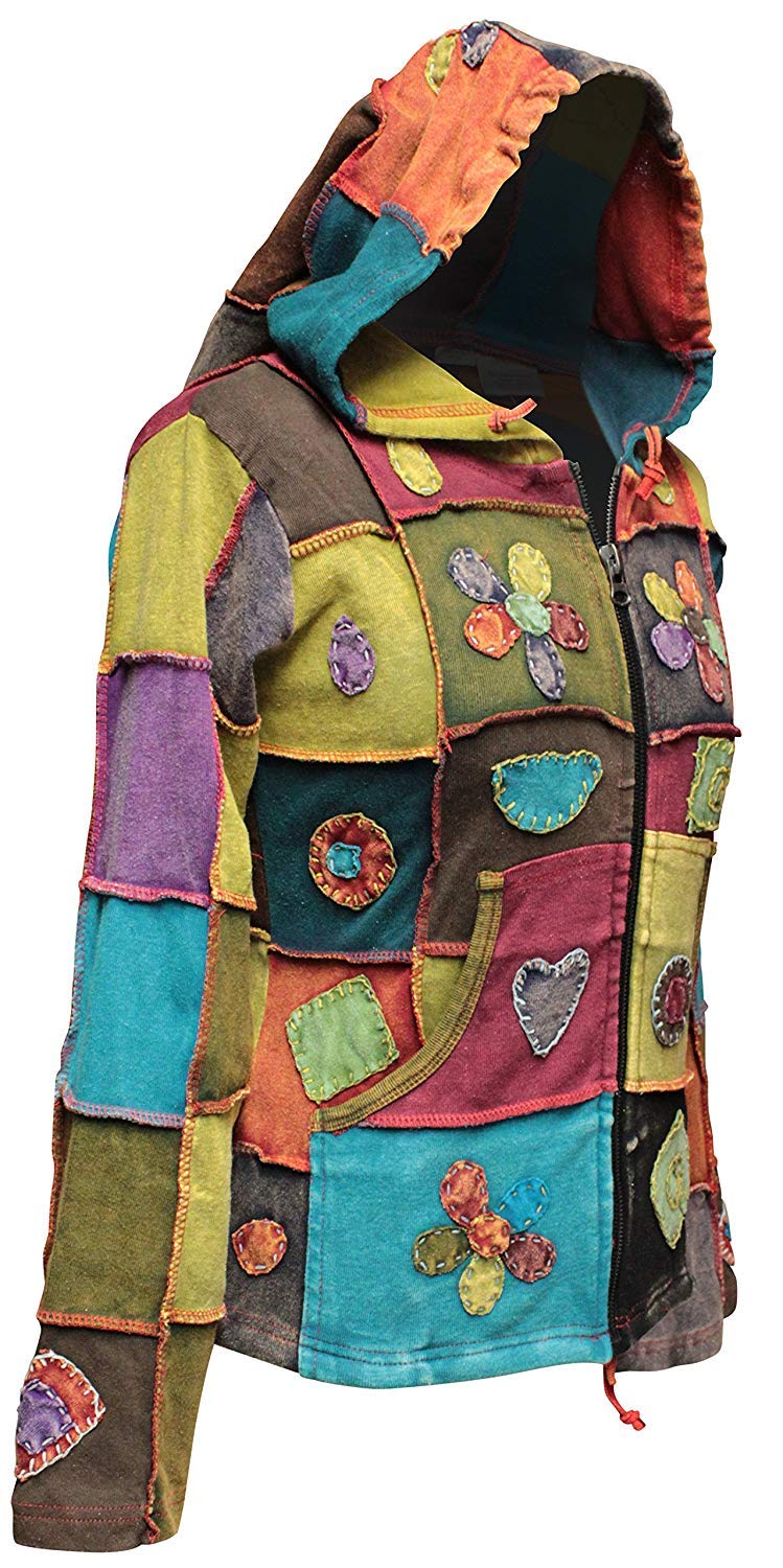 SHOPOHOLIC FASHION Women Love Peace Patchwork Hippy Hoodie Jacket (S, Multi), Multicolored - Image 2