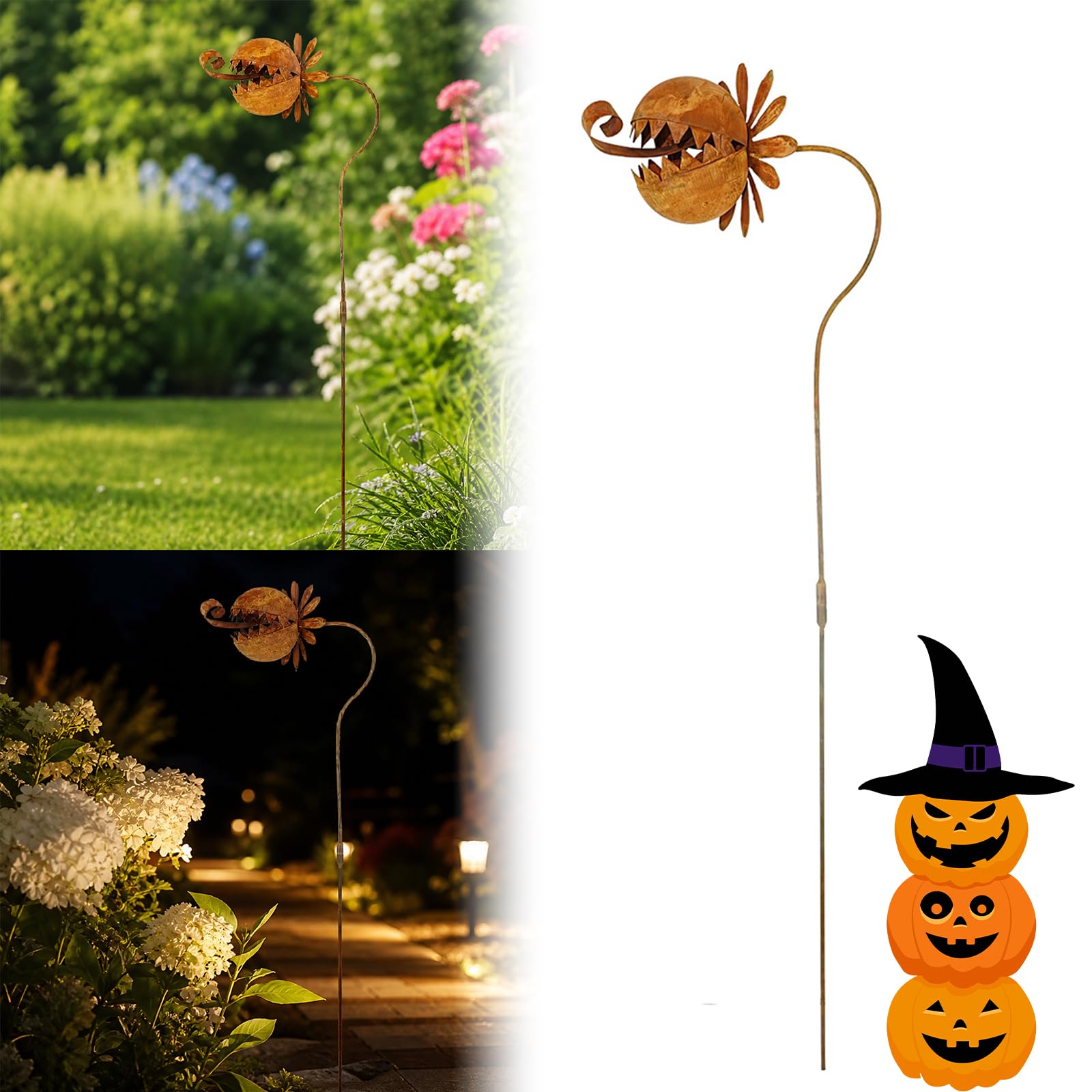 2026 Whimsical Metal Carnivorous Plant Garden Stake, Weather-Resistant Venus Fly Trap Garden Stakes, Rustic Outdoor Yard Decor, Rusty Mon-ster Plants Sculpture for Outdoor Lawn, Patio & Flower Beds