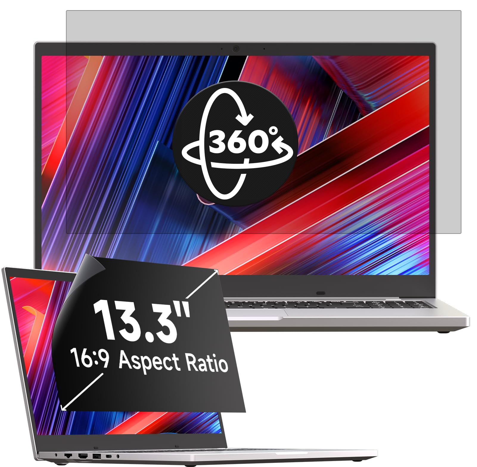 Mamol 360° Sichtschutz für 13.3 Zoll Laptop 16:9, Abnehmbarer Sichtschutzfolie, Anti Blaulicht Blendschutz Blickschutzfolie Displayschutz für Lenovo Hp Dell Acer Asus Thinkpad Envy Xps