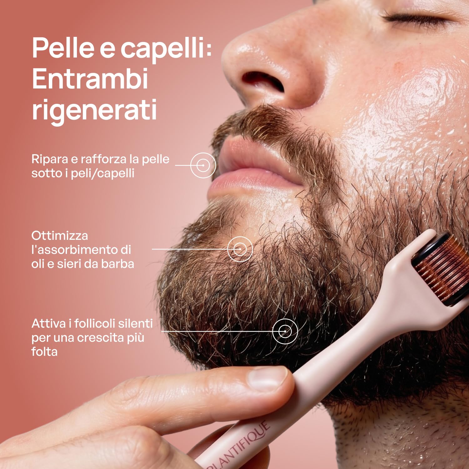 PLANTIFIQUE Dermaroller 0,25 mm – Microneedling Viso, Barba e Capelli, Rullo con Aghi in Titanio (540) – Derma Roller per Cuoio Capelluto e Viso – con Custodia